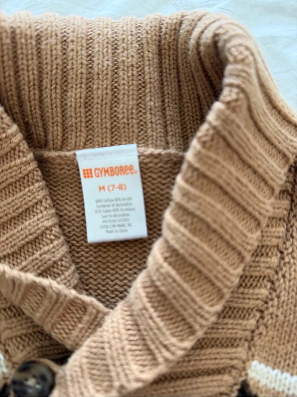 Gymboree Tan Bear Motif Turtleneck Sweater with Navy & Cream Accents